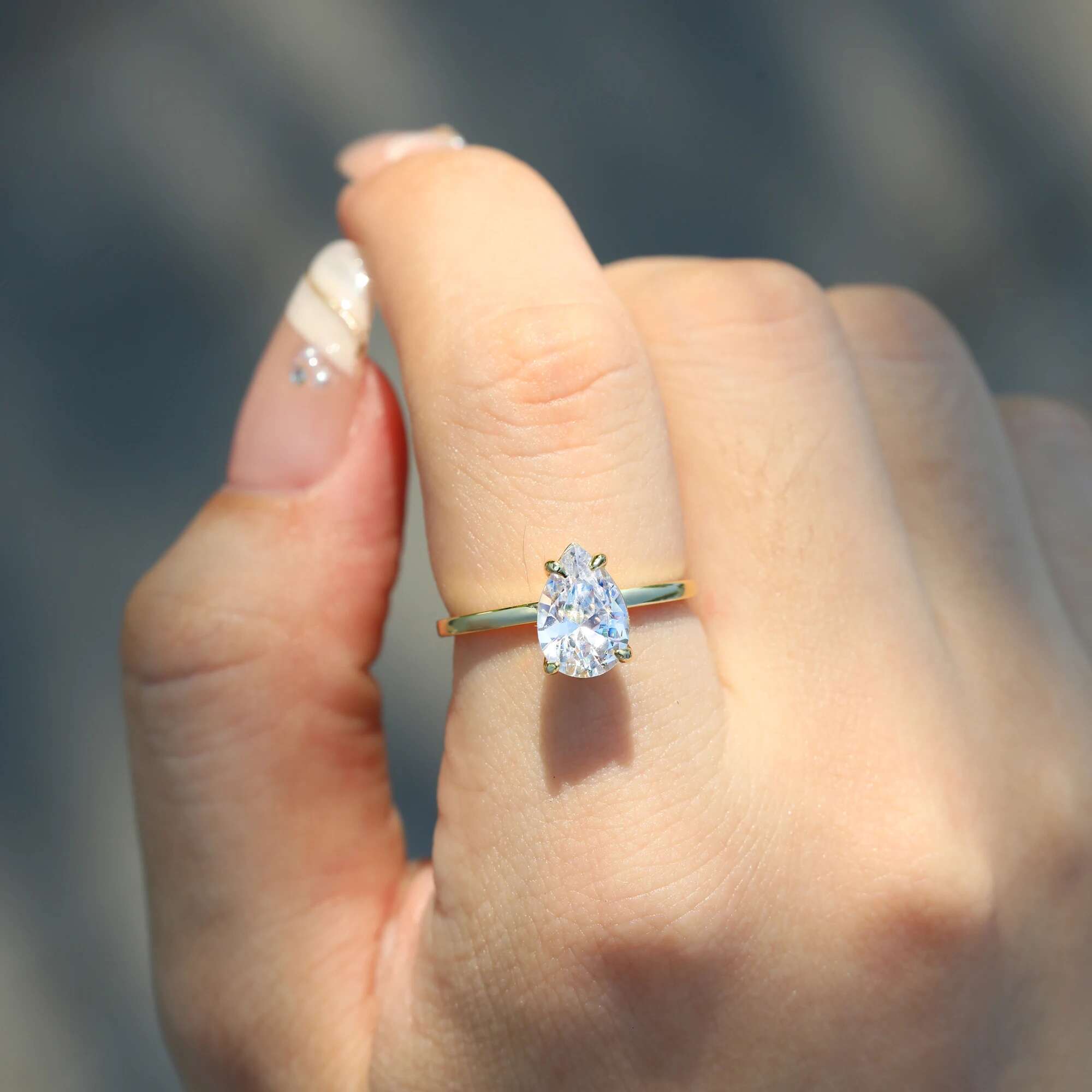 Waterdrop Sterg Sier 1ct-3ct Moissanite Engagement Ring for Woman D Color VVS1 14K Gold Plated Gifts with Certificate
