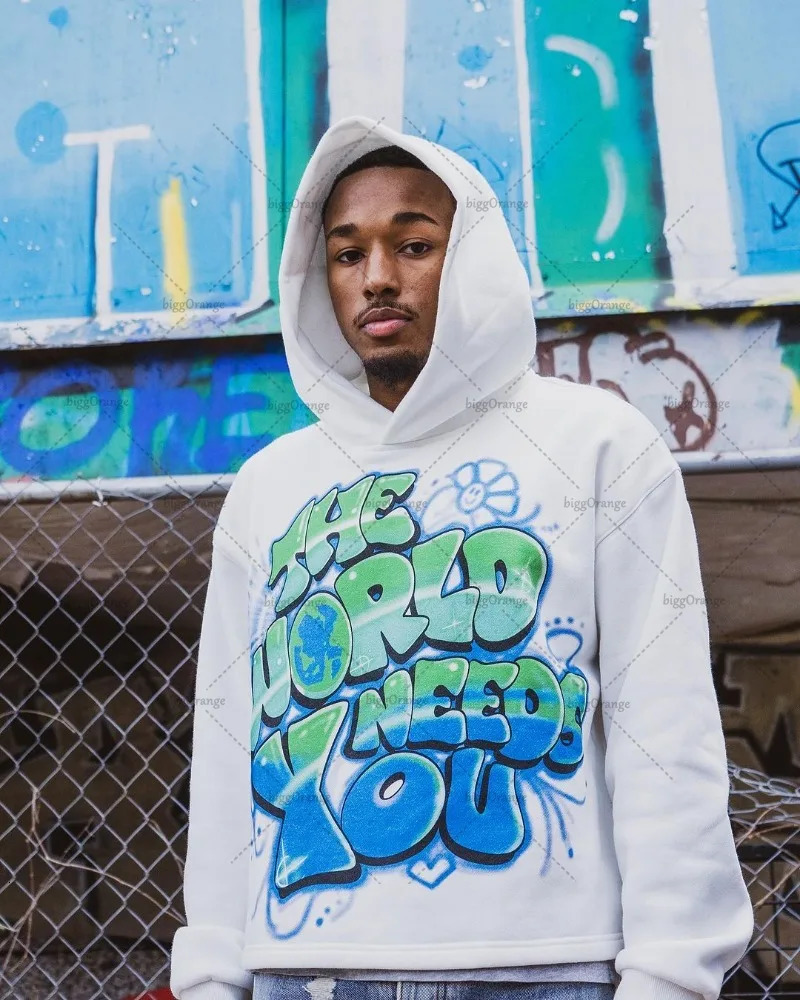 European and American Trendy Streetwear Y2K Harajuku Colorful Hoodies Men Retro Letter Print Oversized Sweatshirts Couples 250227