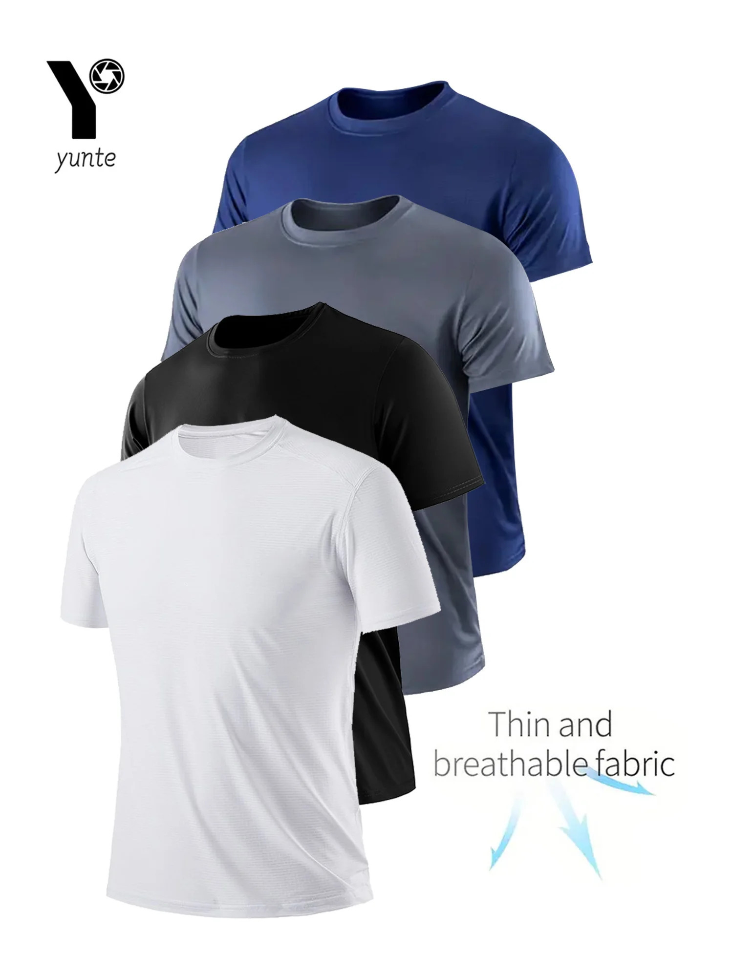 Round Neck T-Shirt 4-Color Black and White Gray Navy Ultra-Light Mens Quick-Drying Breathable Sweat-Absorbent Shirt Suitable Fo 250226
