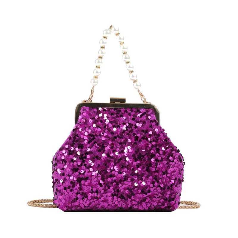 New Arrival Vintage Rose red Silver Purple Sequin Evening Bags Pearl Chain Handbag For Women Wedding Party Chain Shoulder Bags Small Clutch T250227