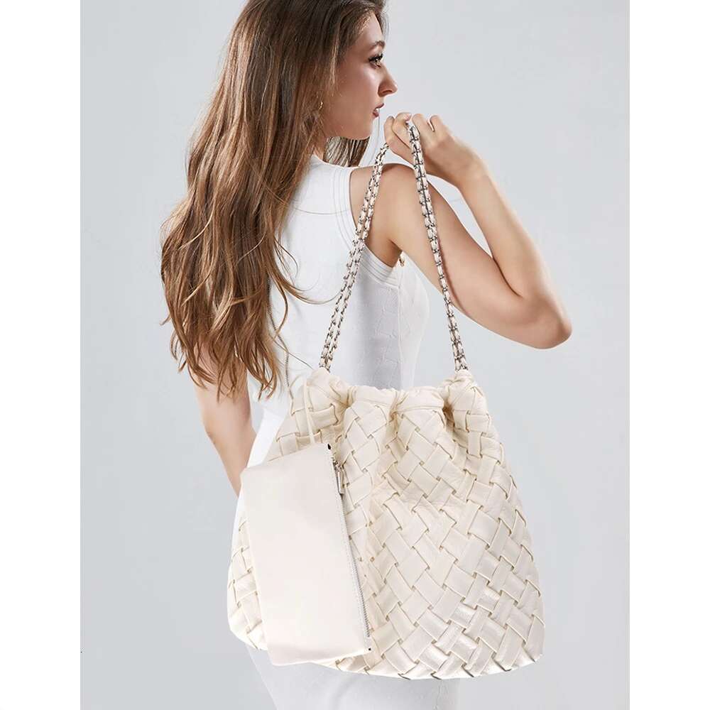 Women's Bags ZR DIARY Woven Tote Large Capacity Women Fashion Chain Shoulder Bags Ruched Crossbody Bag
