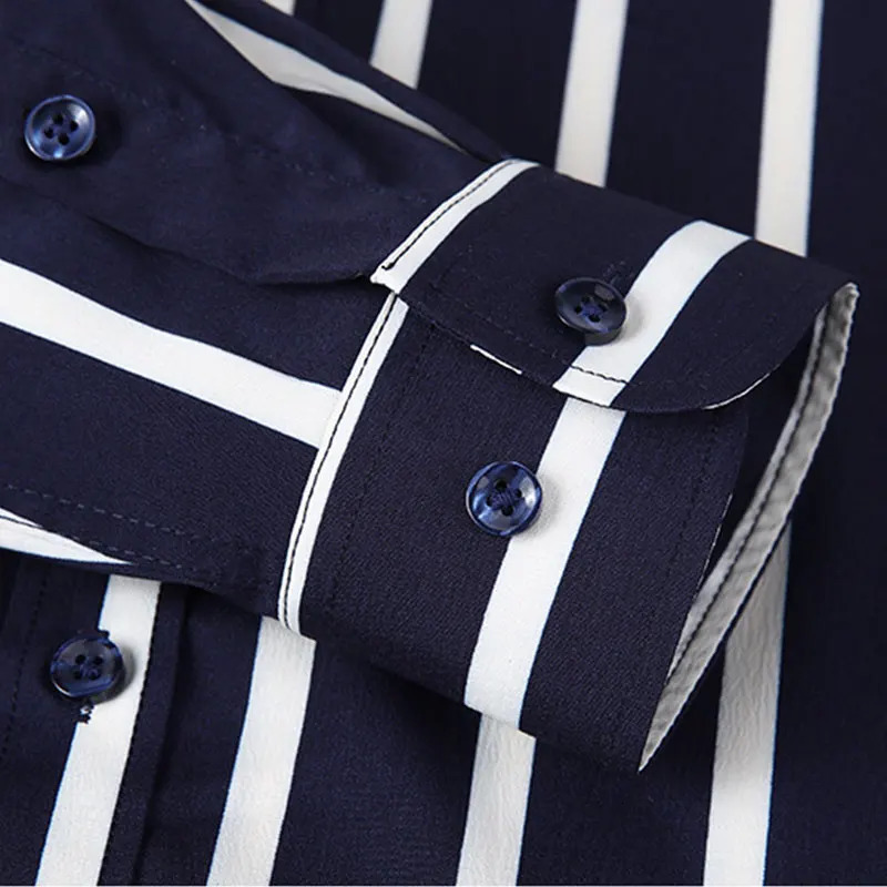 Mens long sleeve shirt spring and summer plaid stripes free ironing business casual slim solid color thin model 250226