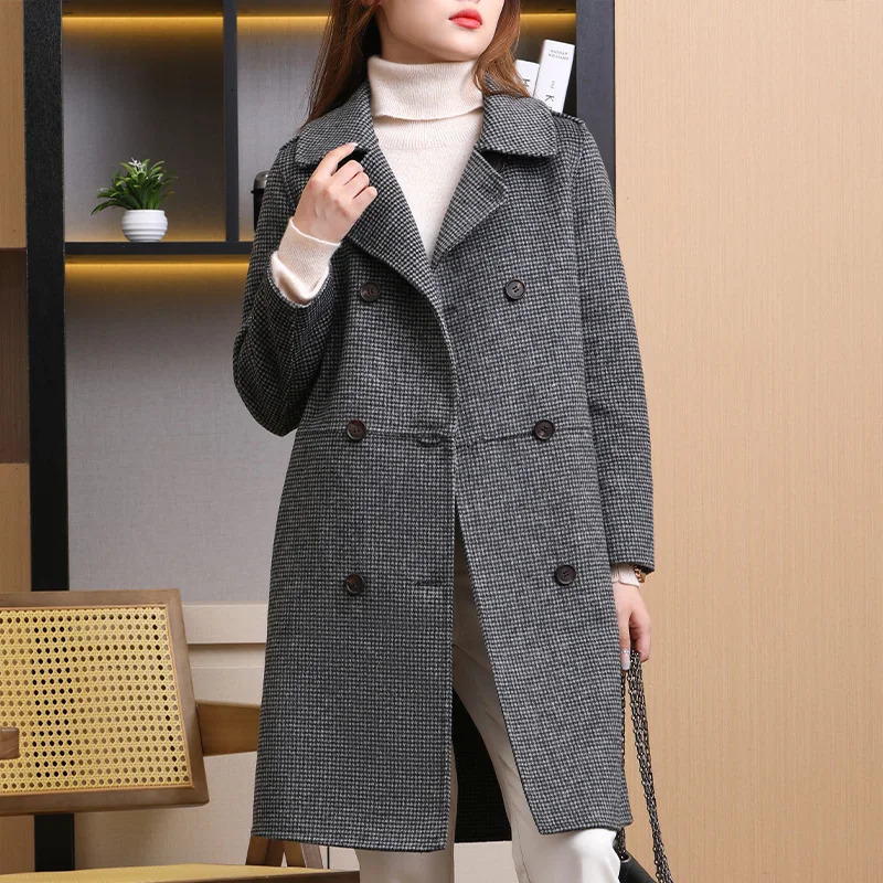 autumn and winter doublesided 100% pure wool coat loose temperature solid color beautiful womens 250227