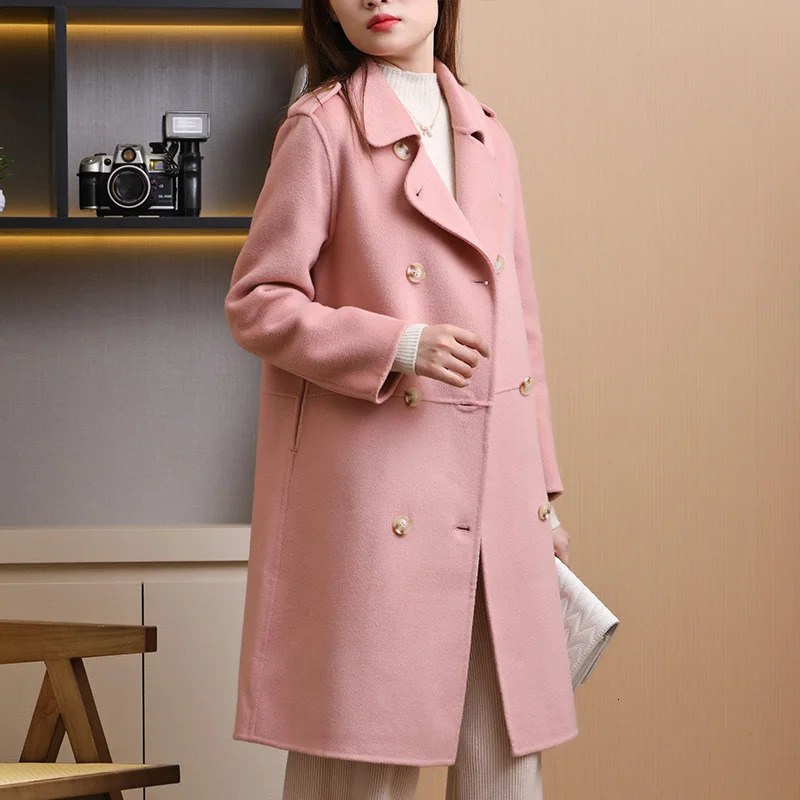 autumn and winter doublesided 100% pure wool coat loose temperature solid color beautiful womens 250227