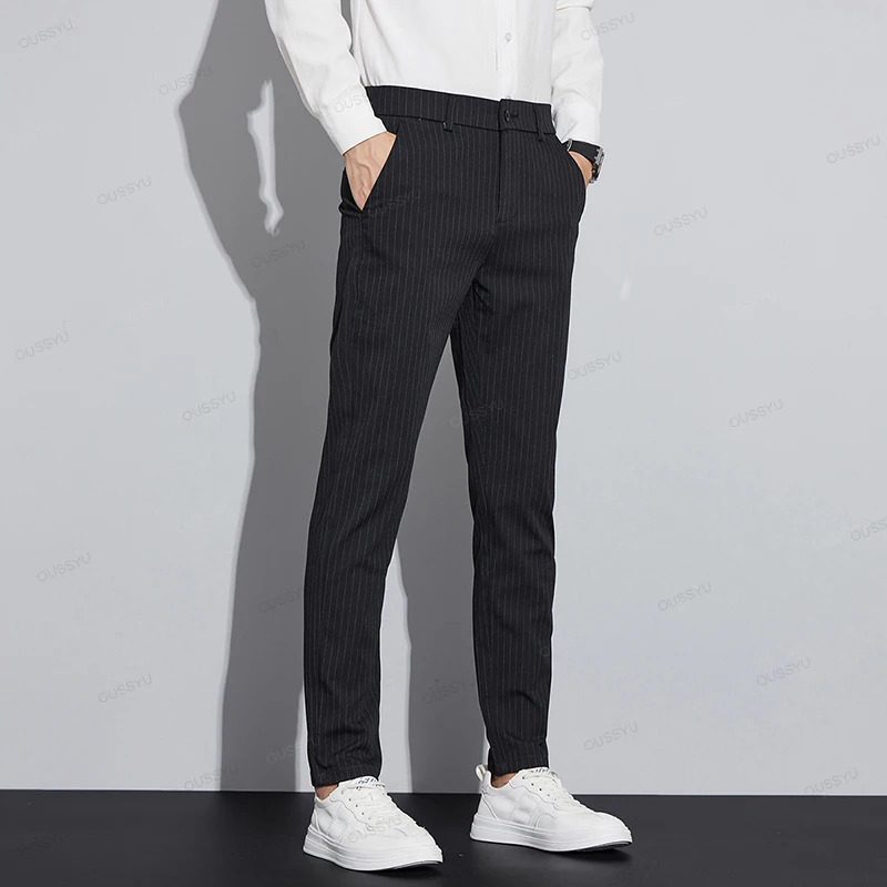 High Quality Clothing Autumn Stripe Suit Pants Men Fashion Business Solid Color Office Slim Long Casual Trousers Men 28-3 250225