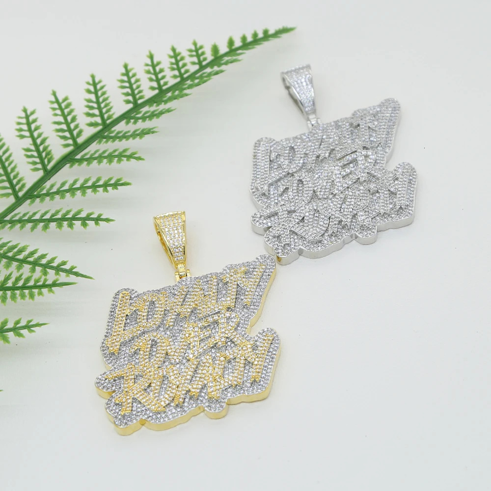 Men Custom Name Iced Out Loyalty Over Royalty Letter Pendant Necklace Hip Hop Bling Cubic Zirconia Jewelry with 24 Rope Chain 250227