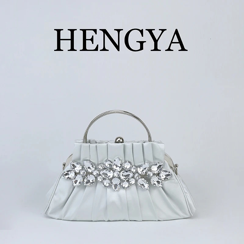 Vintage Rhinestone pleated womens evening clutch bag elegant vintage banquet handbag sparkling formal wallet 250226