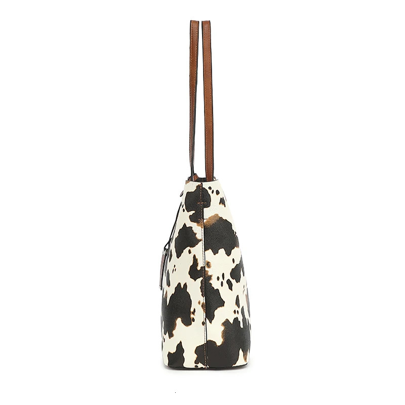 Ship from US Cow Print Tote Bag for Women Western Purse Boho Top Handle Stachel Handbag with Guitar Strap Gift Brown 250227FBB