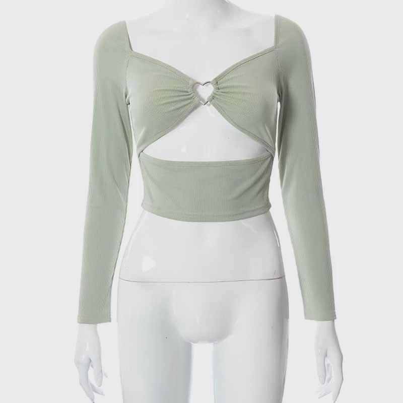 Sexy hollowed out chest revealing T-shirt 2025 new short style with exposed navel versatile top for women