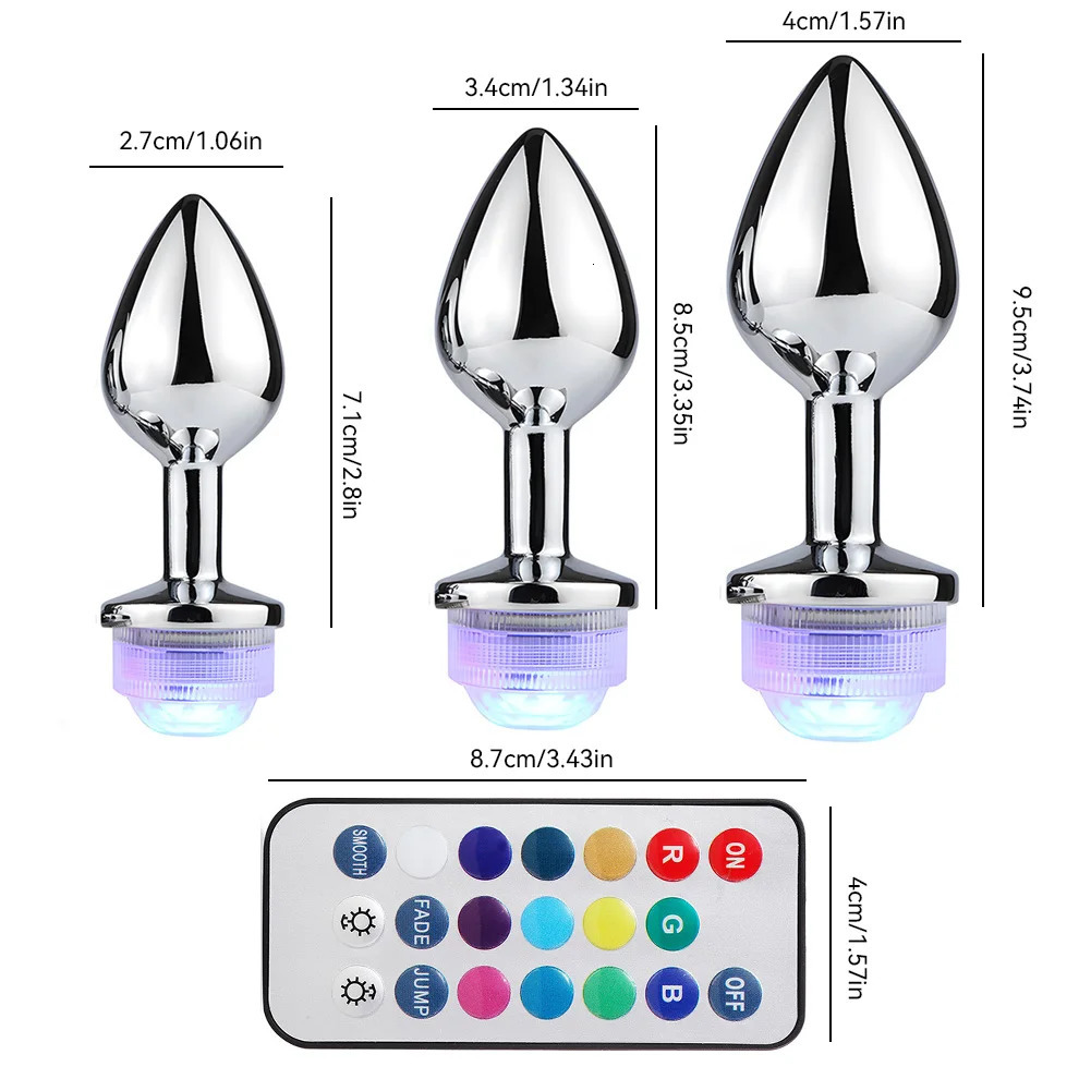 Wireless Remote Control Metal Luminous Anal Plug Prostate Massage Butt Plug with LED Anal Tail Sex Toy Adult Products for Women 250227