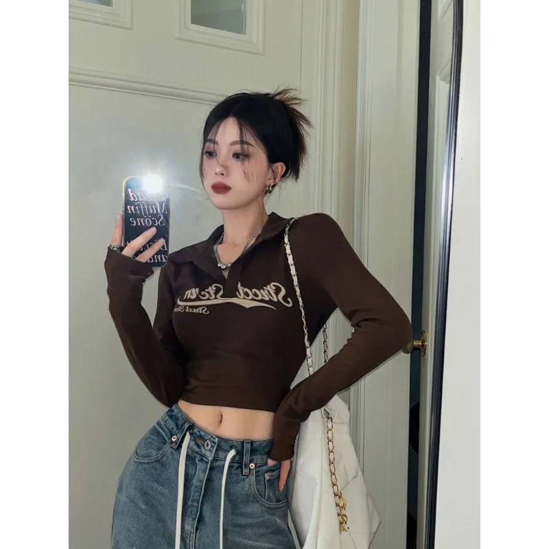 SpringSummer Street Beauty Wearing Spicy Clothes Top Tshirt Y2K Tight Baby Girl Long Sleeve Women 250226