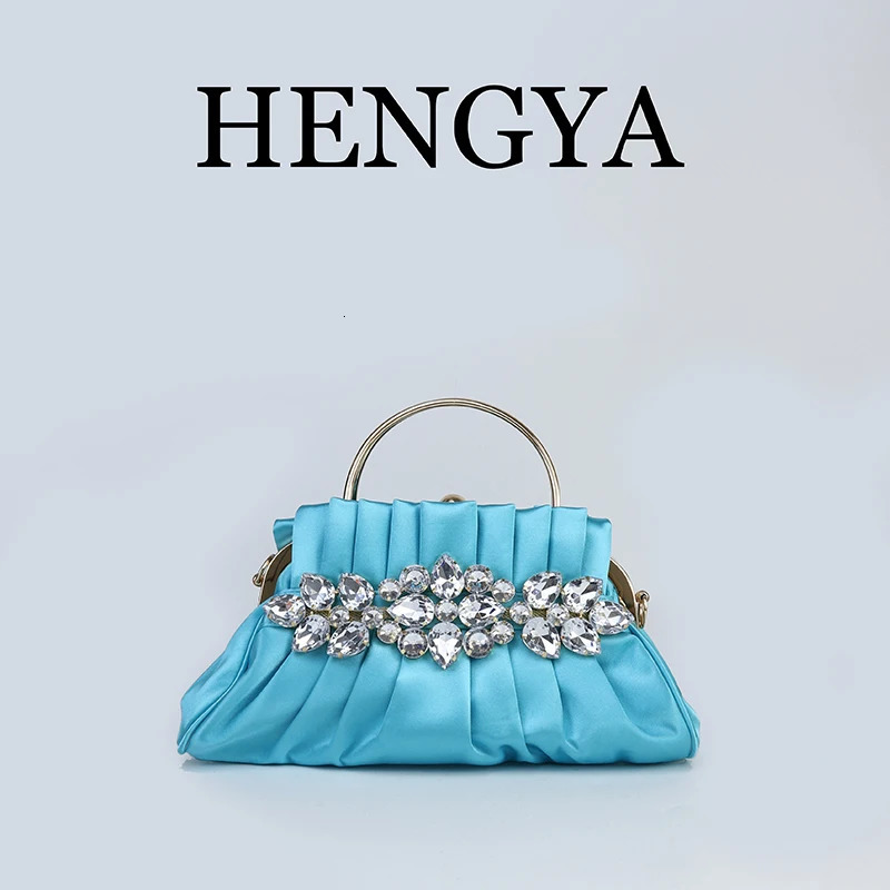 Vintage Rhinestone pleated womens evening clutch bag elegant vintage banquet handbag sparkling formal wallet 250226