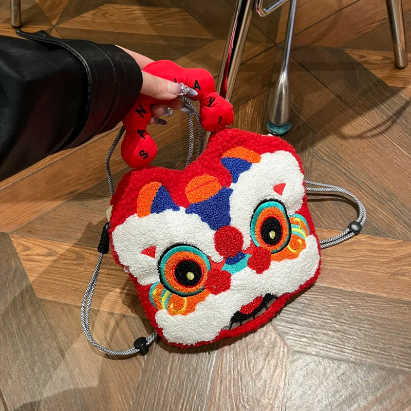 Ship from US Small niche n Chinese style lion waking plush bag for women personalized fresh and cute shoulder crossbody 250227FBB
