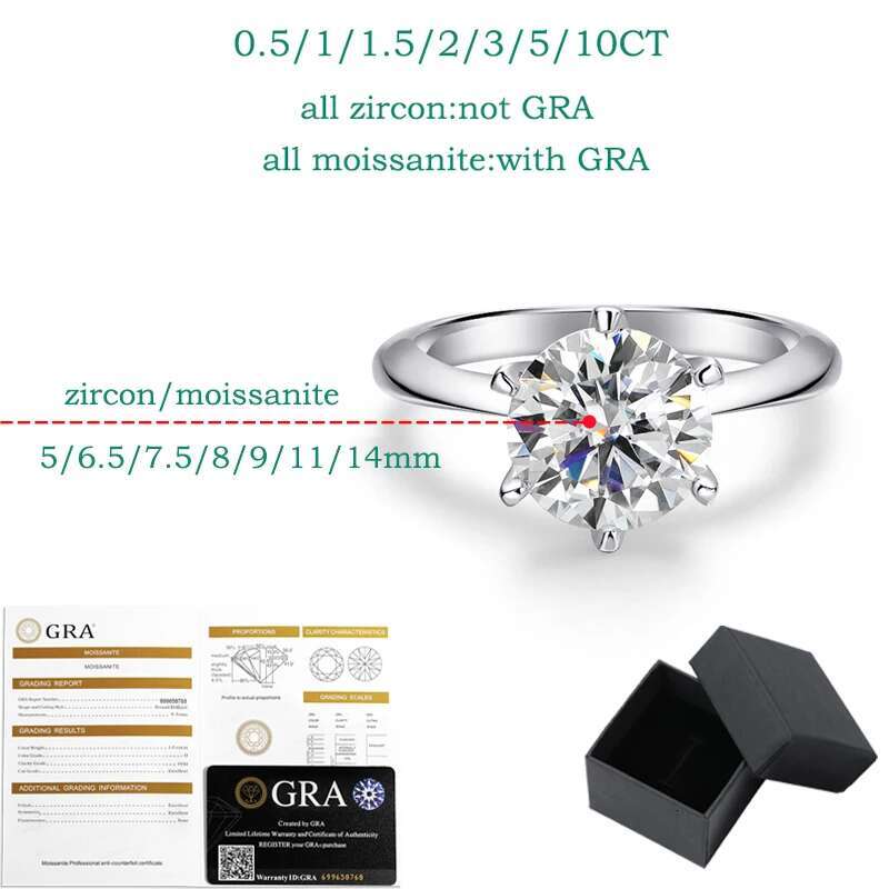 Smyoue 10CT 14mm GRA Real Moissanite Engagement Ring for Women Classic Bride Lab Dia promise Band Sterg Sier