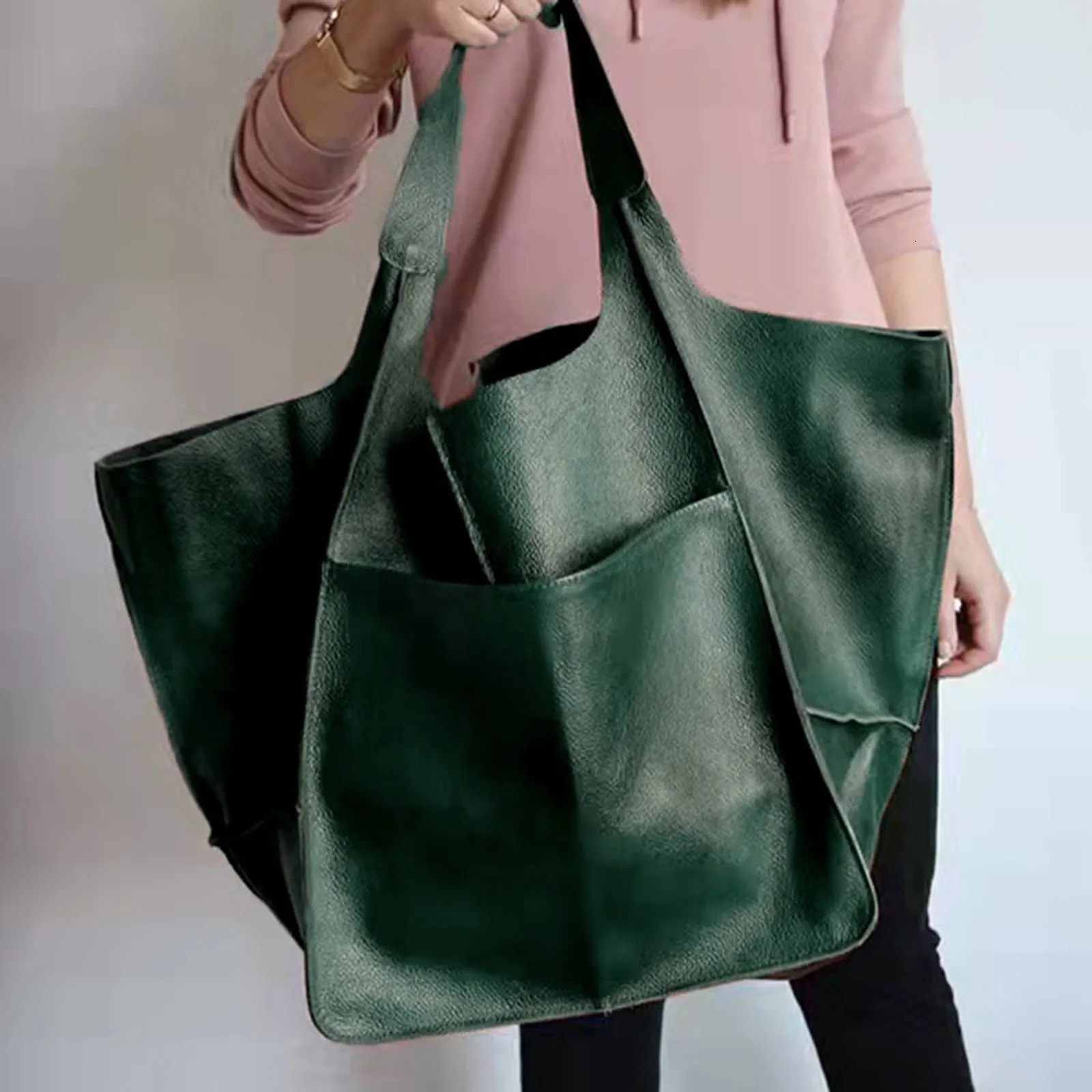 Ship from US Solid European American Style Large Bag Over The Shoulder Bags For Women Leather Capacity One Portable Tote 250227FBB