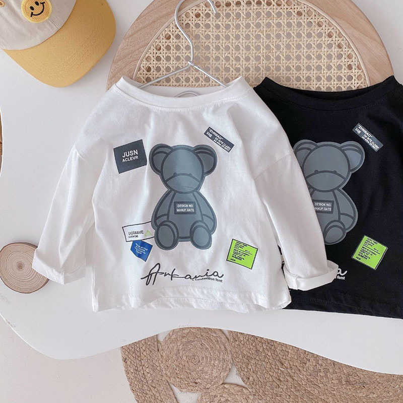 T-shirts Cotton T-shirt long sleeved mens and womens spring and autumn tops baby cartoon print suitable for children in spring as a base layerY250227W