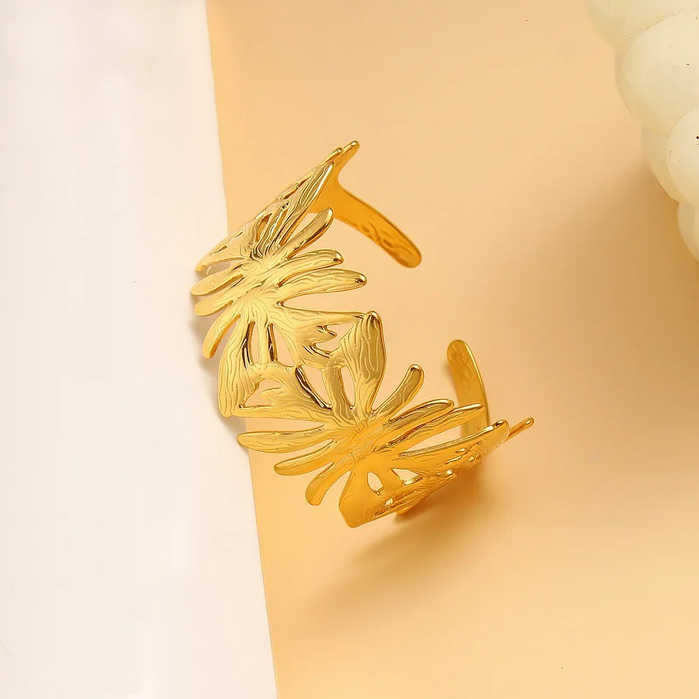 Vintage Wide Bangle Bracelet For Women Stainless Steel Gold Color Braided Opening Wrist Fashion Jewelry pulseras 250227