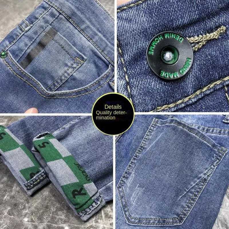 Fashion Luxury Brand Wash Stylish Mens Designer Blue Denim Boyfriend Slim with Ripped Hem and Distressed Broken Jeans X250227