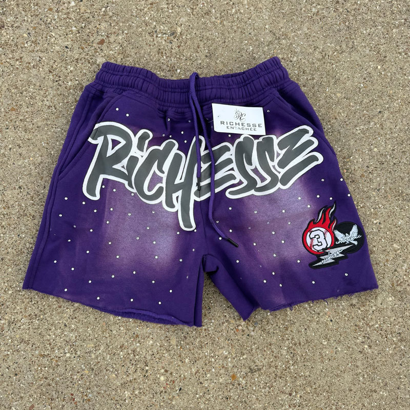 Men's shorts Y2K Harajuku Rhinestone Letter Print Cotton sweatpants Fashion Hip Hop Basketball Streetwear Loose Casual Shorts