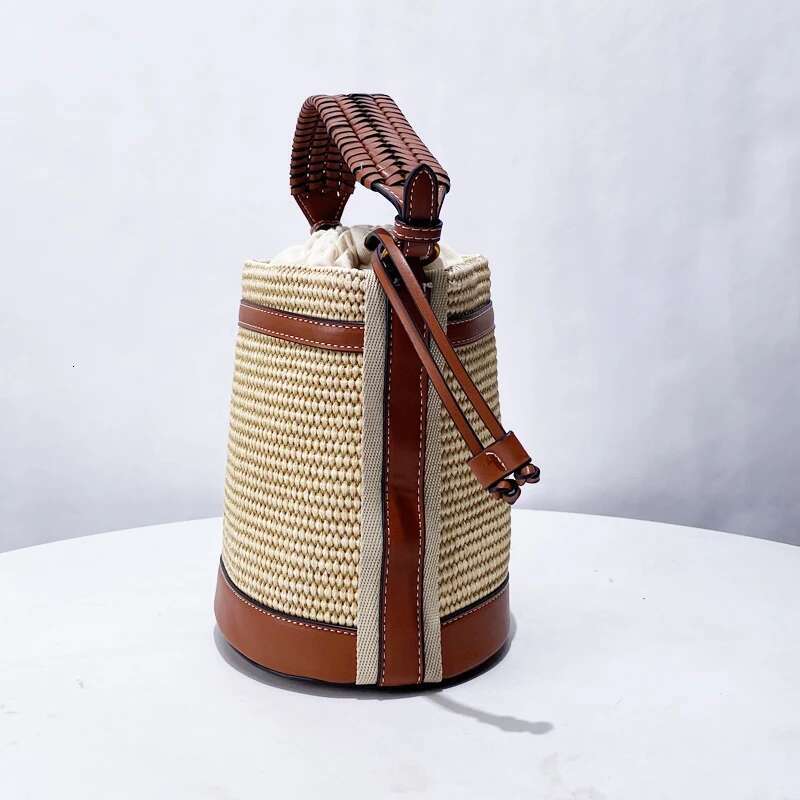 Drawstring Bucket Bags For Women Designer Handbags Purses 2025 New In Casual Straw Weave Beach Small Shoulder Crossbody