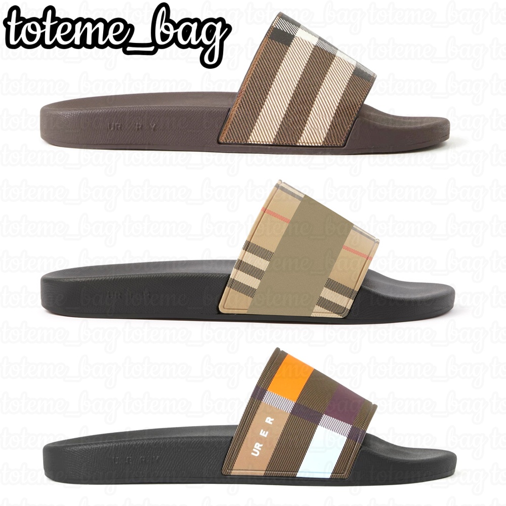 Summer check Sliders Plaid slippers Flat sandal famous Designer Woman men Rubber sole beach Luxury slide Mule sandale Classic Sport Beach leather Casual stripe Shoe