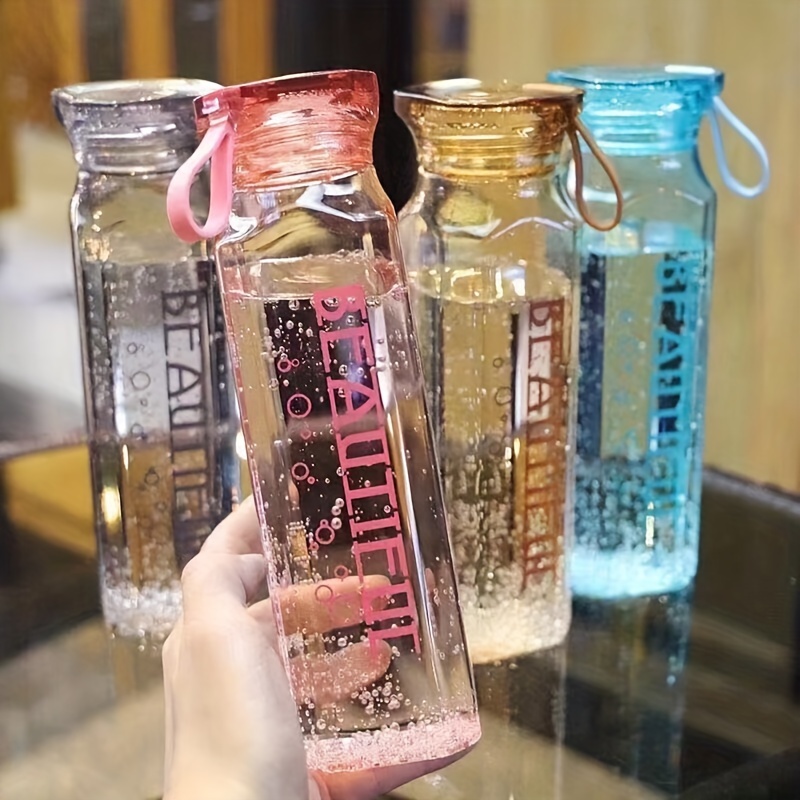 Creative 500ml Diamond Glass Water Bottle Custom logo Transparent Leakproof Gift Cup Convenient Kid Back to School Glass Bottles