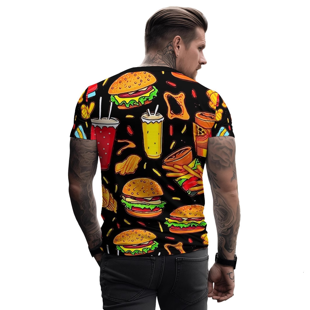 Designer 2025 New T-shirt 3D Printed Rainbow Dazzling Casual Loose Men's Short Sleeved Shirt