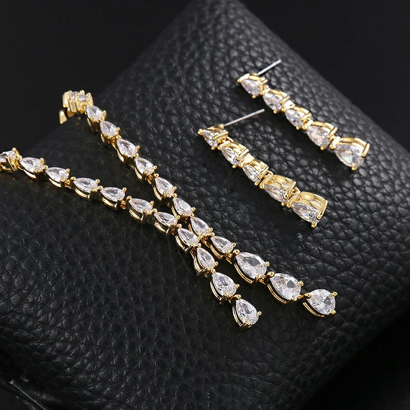 WEIMANJINGDIAN Arrival High Quality Teardrop Cubic Zirconia CZ Necklace and Earring Elegant Wedding Bridal Jewelry Set 250222
