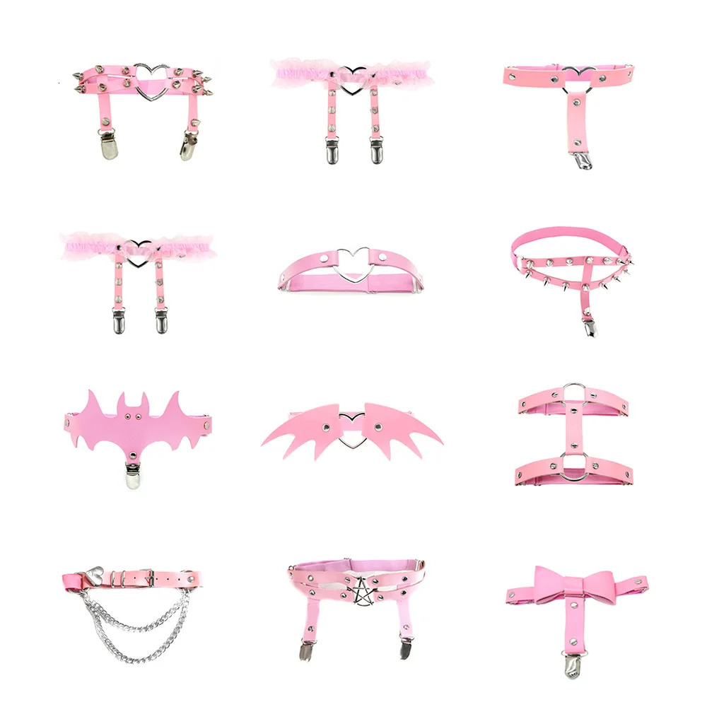 Women Rock Sexy Elastic Leather Belt Heart Leg Punk Thigh Garter Cosplay Spike Rivet Pink Gothic Thigh Ring Heart Garter 250227