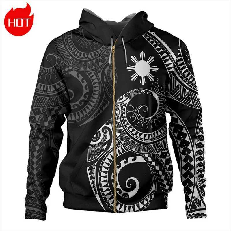 Polynesia Philippines Map Flag 3D Printed Zipper Hoodie Philippine Republic Emblem Graphic Hoodie Mens Sportswear X250227