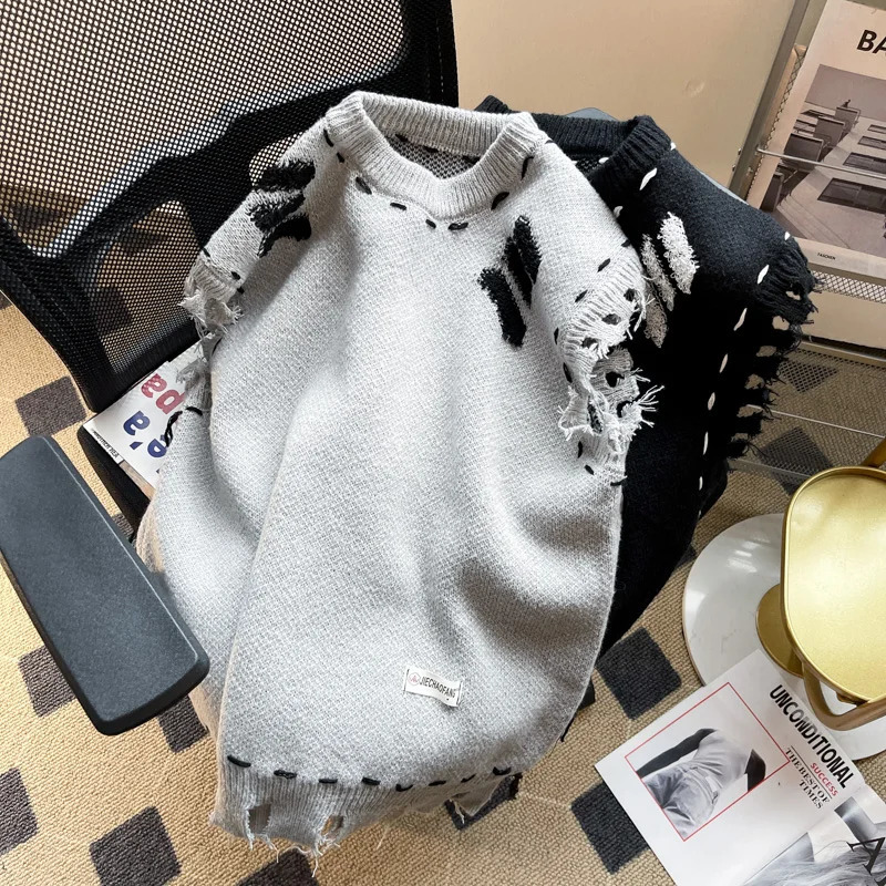 2025 Mens Retro Contrast Knitted Vest for Spring and Autumn Loose Layered Sleeveless Patchwork Sweater W48 250225