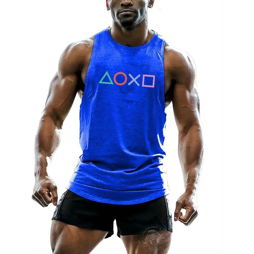 Summer Gym Comfortable Breathable Sports Sleeveless Tank Top Color Digital 2D Geometric Printed Men's Sports Tank Top