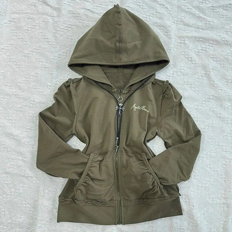 Y2k Goth Woman Clothing Hoodie Zipper Slim Print Punk Jacket Sweatshirt Vintage Hooded 2000s American Long Sleeve Tops Harajuku 250226
