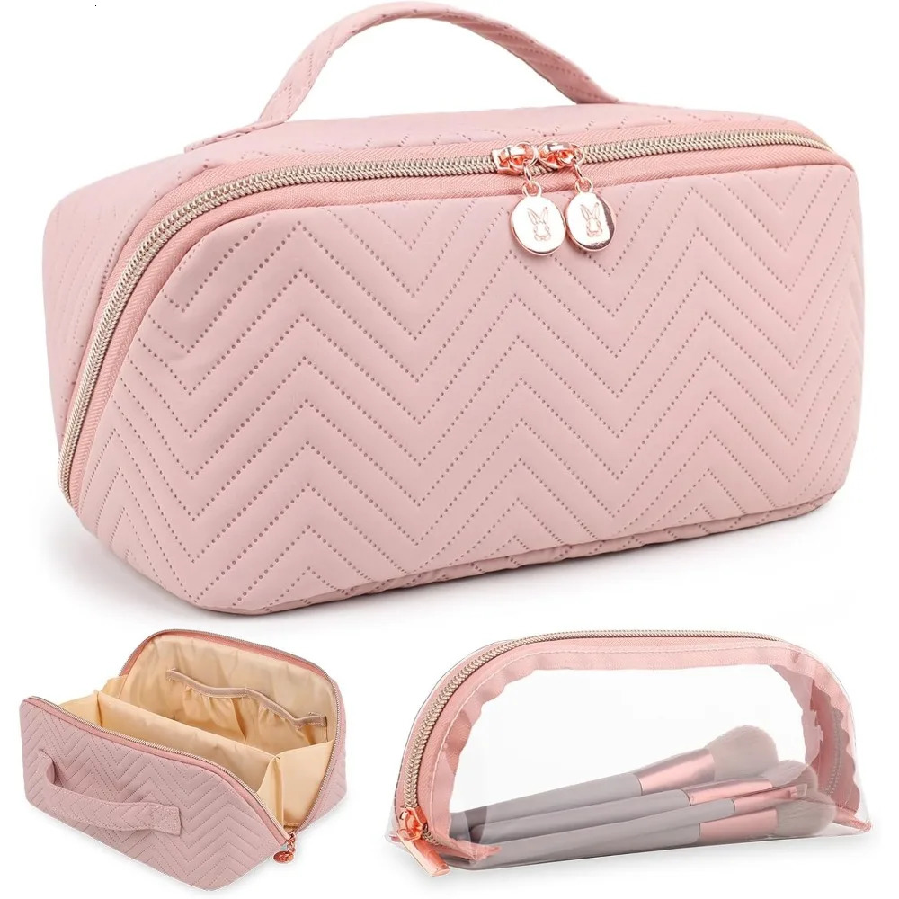Ship from US Cosmetic bag large capacity ladies travel cosmetic with carrying pouch open flat waterproof toiletry 250227FBB