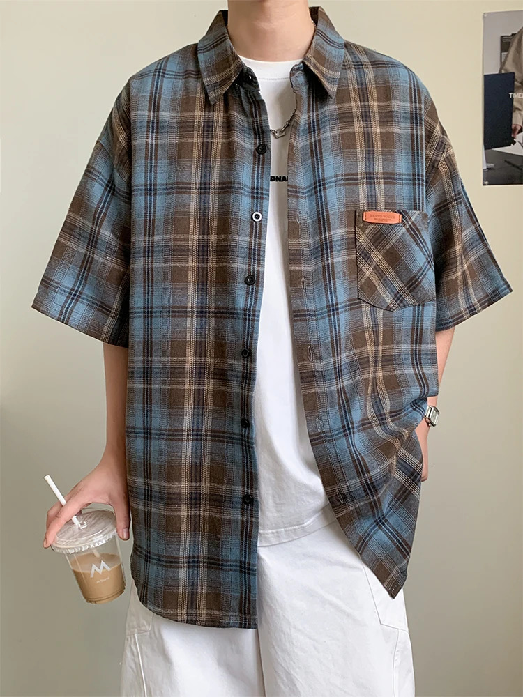 Summer Men Shirt Plaid Cotton Short Sleeve Plus Size 6XL 7XL 8XL 10XL Green 2025 Oversize Formal Casual High Quality 250224