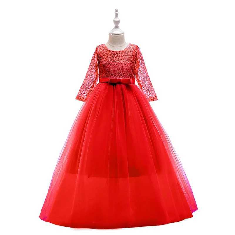Girl's Dresses Girls Lace Embroidered Bow Princess Dress Long Sleeve Tulle Gown For Toddler First Communion Bridesmaid Wedding Birthday Party Y25