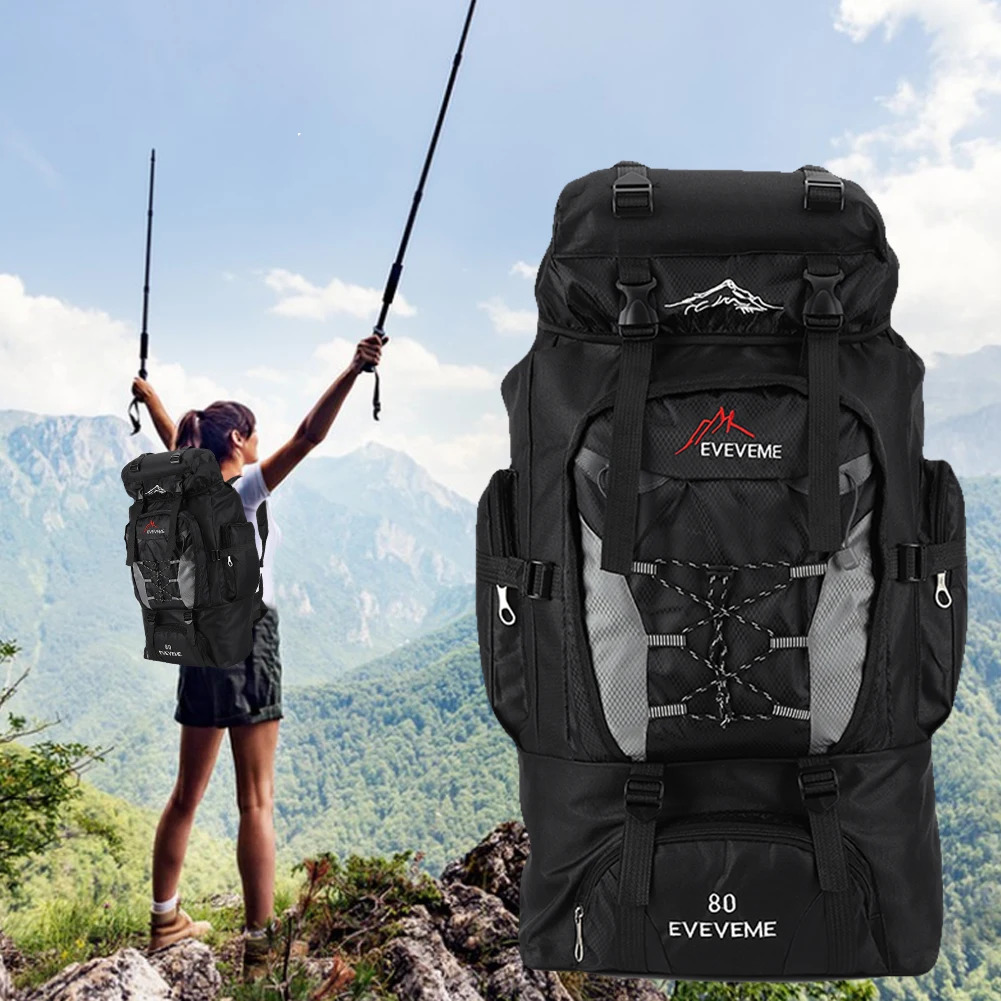 Ship from US 80L Outdoor Mountain Backpack Waterproof Sports Travel Camping Hiking Storage Bag Climbing Hunting Fishing 250227FBB