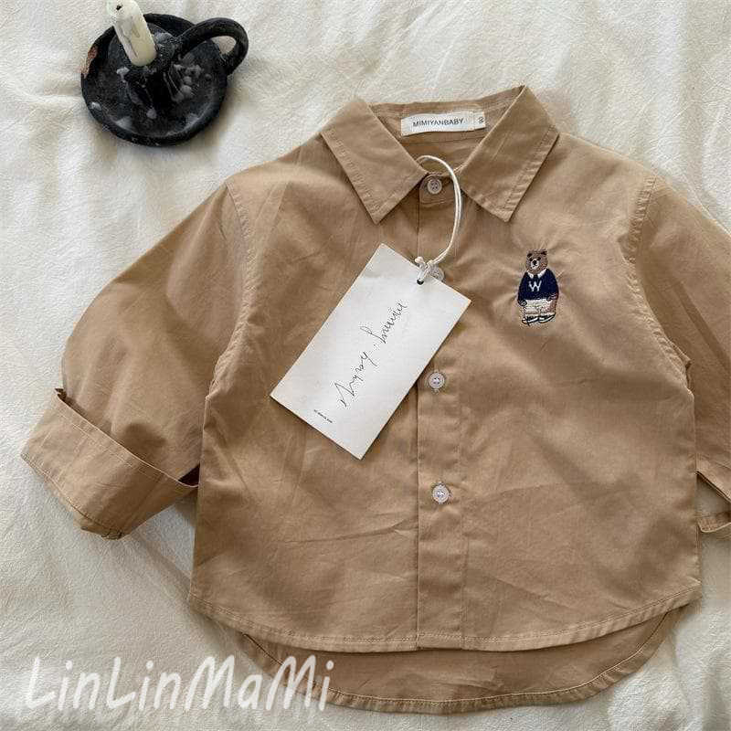 T-shirts 2025 Boys Spring New Product Teddy Bear Cartoon Solid Color Shirt Boys Baby Wear Long Sleeve Shirt Top TrendyY250227A4VF