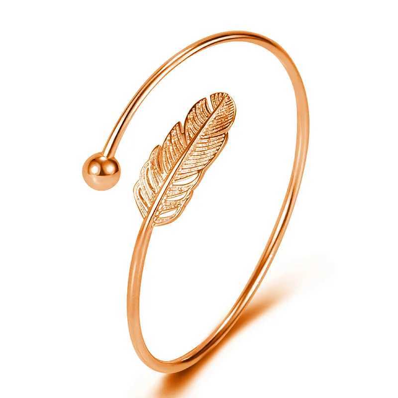 Feather Bangle Bracelet for Women Luxury Jewelry Rose Gold Silver Cuff Bangles W250227