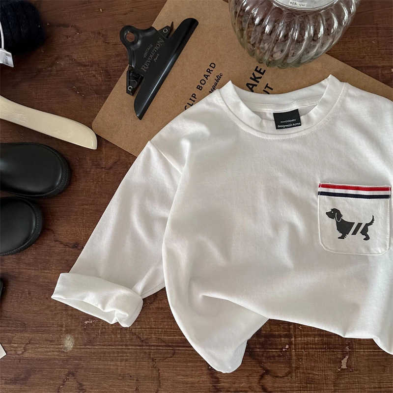 Tshirts Cotton mens and womens childrens tshirts long sleeves spring baby pockets cartoon puppies small and mediumsized childrens clothing base topsY2