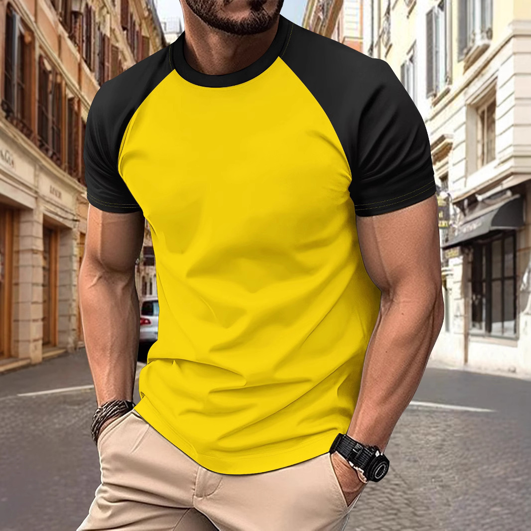 Designer Versatile Trend 2025 New Men's Solid Color Sports Short Sleeve Fashion Raglan Sleeve T-shirt Straight Hair
