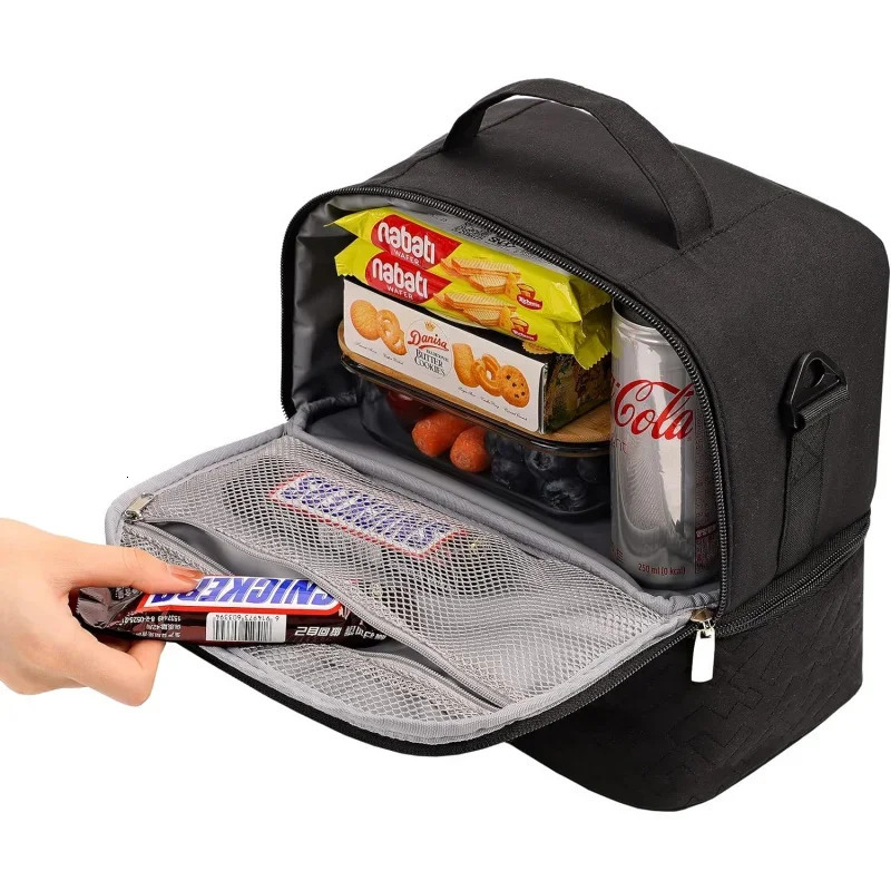 Ship from US Lunch Bag Women Insulated Two Separate Compartments Meal Box with Adjustable Shoulder Strap Leakproof Cooler Work 250227FBB