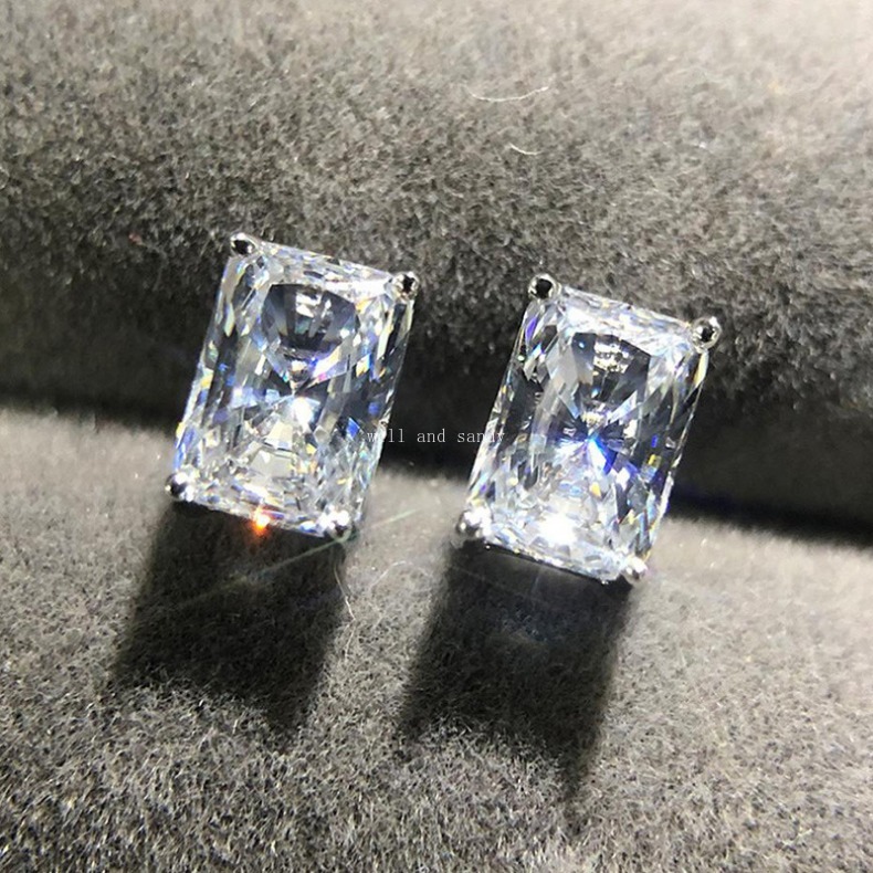 Square Cubic Zirconia Diamond Stud Earings Charm Designer Jewelry Woman Girls Crystal Ear Piercing Stud Earring Gift Fashion Jewelry Wedding Mother Da