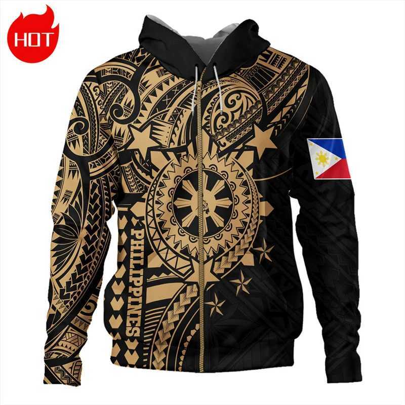 Polynesia Philippines Map Flag 3D Printed Zipper Hoodie Philippine Republic Emblem Graphic Hoodie Mens Sportswear X250227