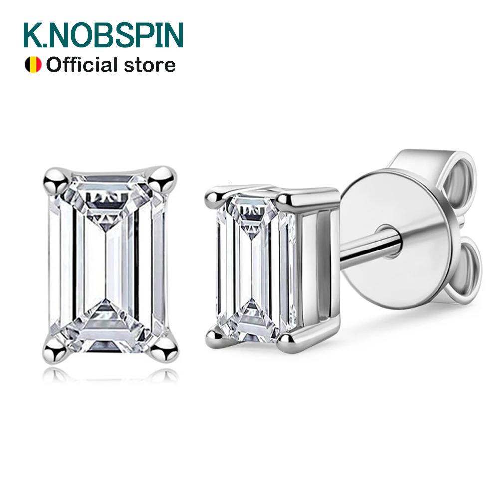 KNOBSPIN D VVS1 Emerald Cut Earring s925 Sterling Sliver Plated with 18k White Gold Earrings for Women Fine Jewelry 250222