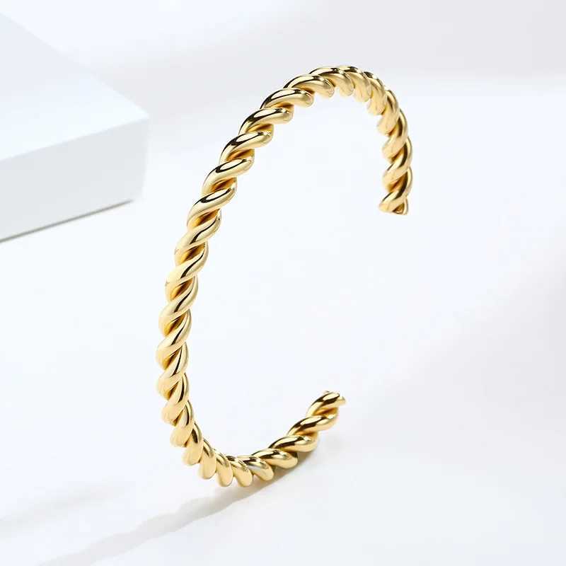 Twisted Bangle Open Cuff Bracelet% Stainless Steel Rope Twisted Bracelet Womens Jewelry Minimum Style W250227
