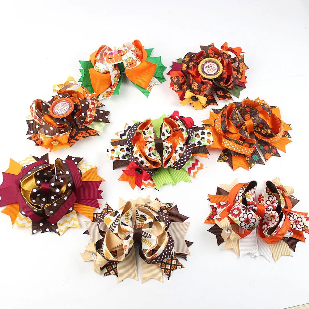 Free delivery of 30 autumn pumpkin hair bow clips maple leaf hair clips childrens and girls hair accessories 250227
