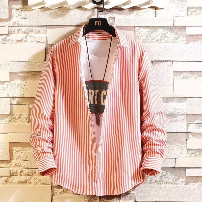 Fashion Long Sleeves Shirts Man Mens Clothing Check Shirt Korean Reviews Clothes Stripe Pattern High Quality 250224