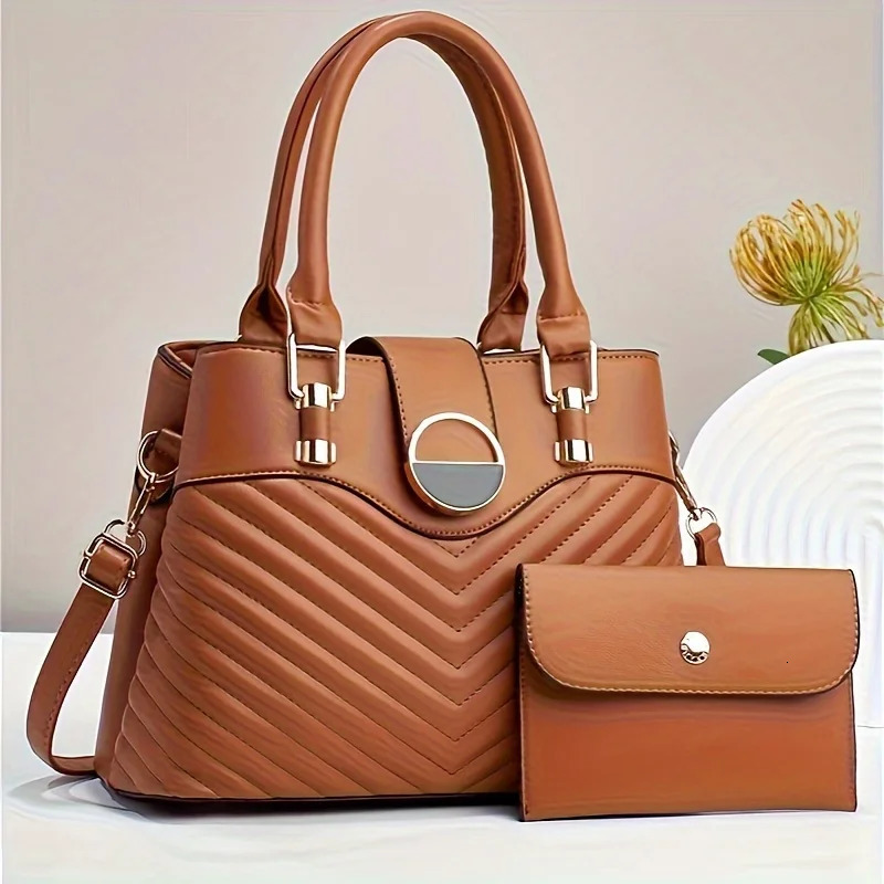 Ship from US 2pcsset Fashion Top Handle Satchel Elegant Crossbody Bag Womens Casual Handbag Shoulder Purse 250227FBB