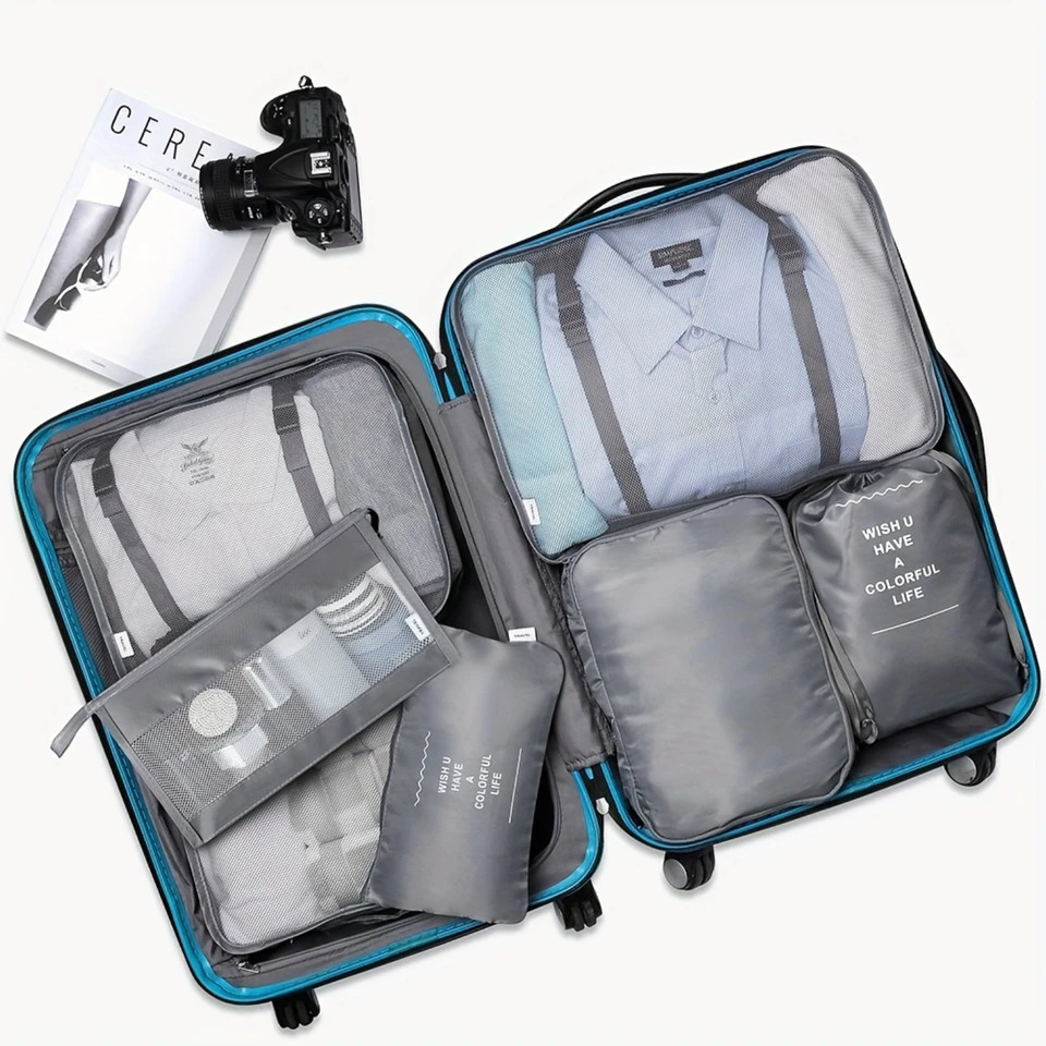 Ship from US 8 Set Packing Cubes Lightweight Grey Travel Luggage Organizers With Cosmetic Bag Compression Shoe Clothing Underwear S 250227FBB